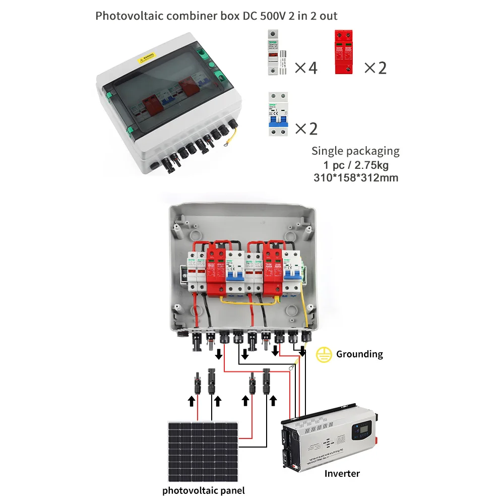 Caja de protección PV 2 líneas (2 entradas / 2 salidas) DC 500 V
