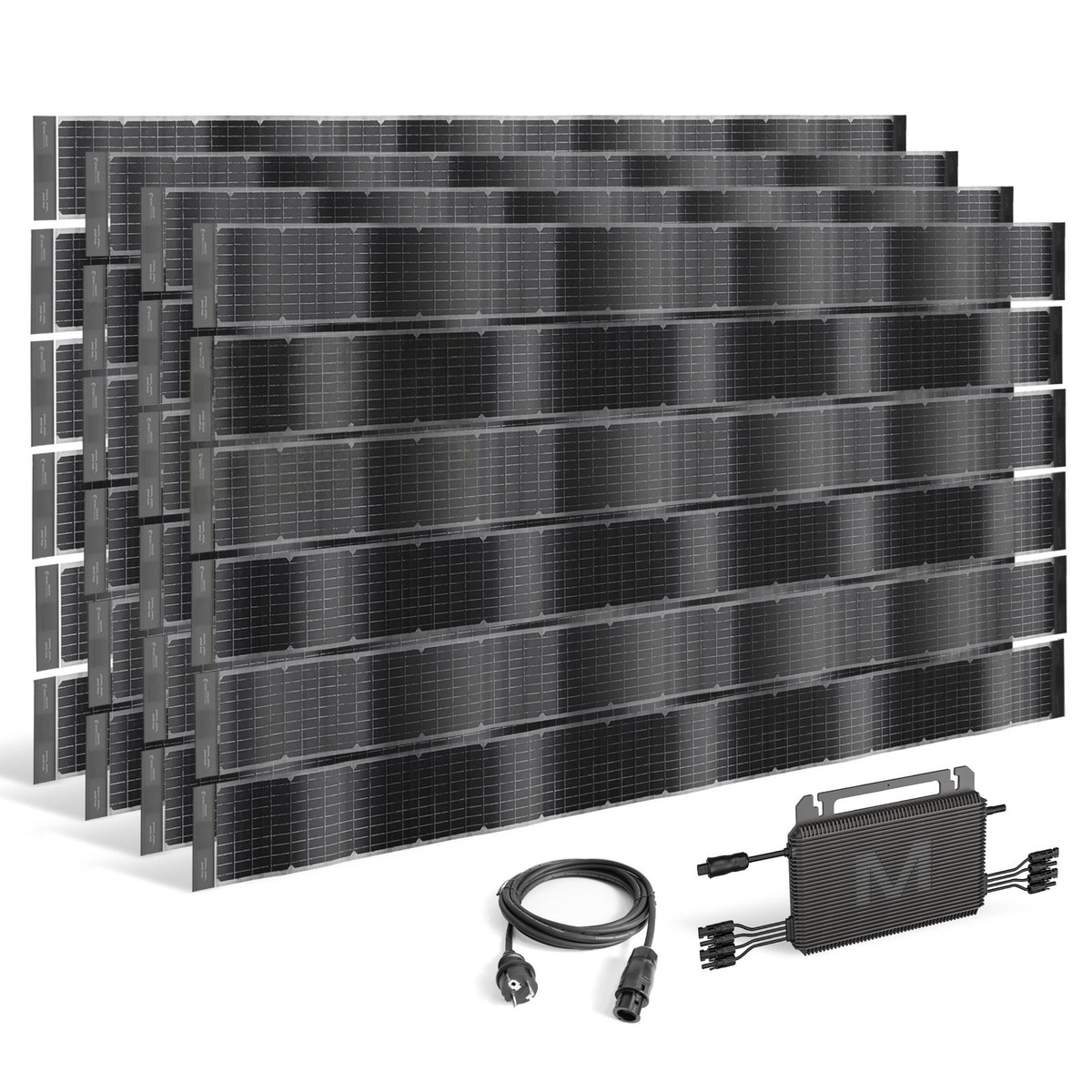 Panel solar flexible bifacial – kit enchufable con inversor | SUNBOOSTER VERTICAL+ para valla de 2,5 m – 4 sets de 6 tiras